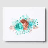 Turquoise en levend koraal rustieke bloemige bruil gastenboek (Achterkant)