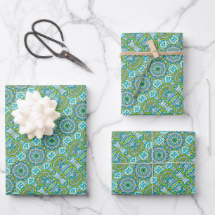 Turquoise en Lime Green Circle Mandala Inpakpapier Vel