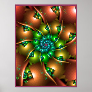 Turquoise en Limegroene Pinwheel Fractale Spiraal Poster