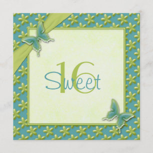 Turquoise en Limoen Butterfly Sweet Sixteen Invite Kaart