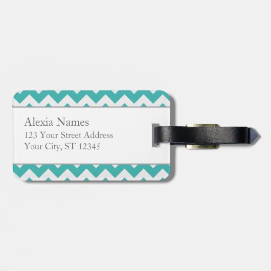 Turquoise en Limoen Monogram Chevron Print Bagagelabel (Achterkant horizontaal)