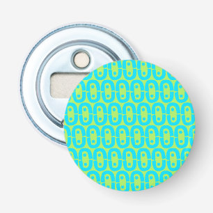 Turquoise en limoengroene geometrische patroon button flesopener
