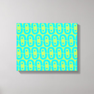 Turquoise en limoengroene geometrische patroon canvas afdruk