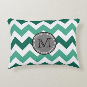 Turquoise en Mint Chevron Zigzag Monogram Accent Kussen