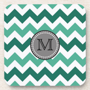 Turquoise en Mint Chevron Zigzag Monogram Bier Onderzetter