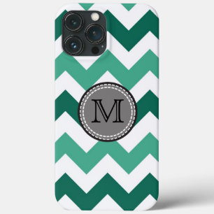 Turquoise en Mint Chevron Zigzag Monogram iPhone 13 Pro Max Hoesje