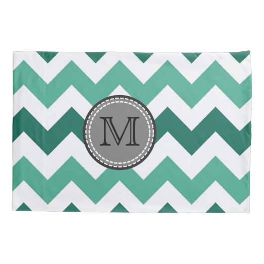 Turquoise en Mint Chevron Zigzag Monogram Kussensloop (Achterkant)