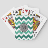 Turquoise en Mint Chevron Zigzag Monogram Pokerkaarten (Achterkant)