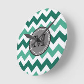 Turquoise en Mint Chevron Zigzag Monogram Ronde Klok (Hoek)