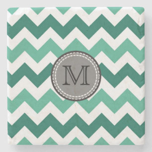Turquoise en Mint Chevron Zigzag Monogram Stenen Onderzetter