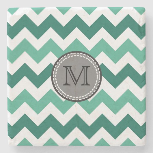 Turquoise en Mint Chevron Zigzag Monogram Stenen Onderzetter (Voorkant)
