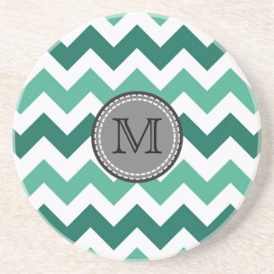 Turquoise en Mint Chevron Zigzag Monogram Zandsteen Onderzetter
