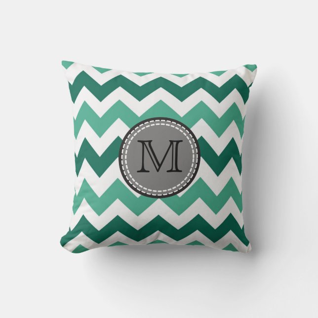 Turquoise en Mint Chevron Zigzag Pattern Kussen (Voorkant)