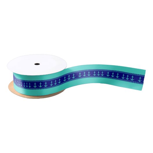 Turquoise en Navy Blue Coastal Pattern Anchors Lint (Spoel)