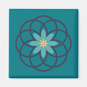 Turquoise en Navy Blue Flower Design Magneet