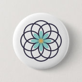 Turquoise en Navy Blue Flower Design Ronde Button 5,7 Cm (Voorkant)