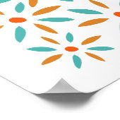 Turquoise en Oranje Abstracte bloemen Poster (Hoek)