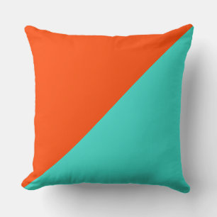 Turquoise en oranjerood effen kleur achtergrond kussen