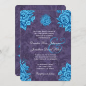 Turquoise en Paarse  Flowers Wedding V24 Kaart (Voorkant / Achterkant)