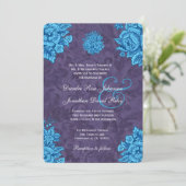 Turquoise en Paarse  Flowers Wedding V24 Kaart (Staand voorkant)