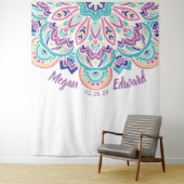 Turquoise en Paarse Moderne Bloem Bruiloft Achterw Wandkleed (In situ)