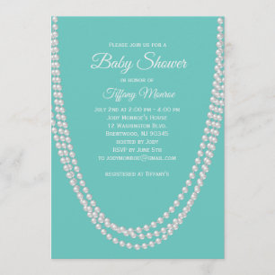 Turquoise en Pearls Baby shower nodigen wit uit Kaart