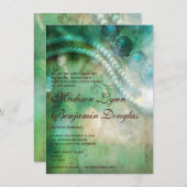 Turquoise en Pearls Rustic Wedding Invitations Kaart (Voorkant / Achterkant)