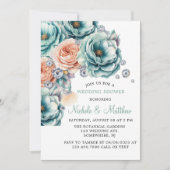 Turquoise en perzik Rozen Diamond Wedding Kaart (Voorkant)