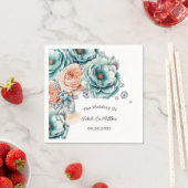 Turquoise en perzik Rozen Diamond Wedding Servet (Insitu)