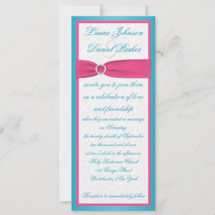Turquoise en Pink Damask Wedding Invitation Kaart