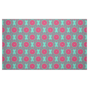 Turquoise en Pink Medallion Pattern Fabric Stof
