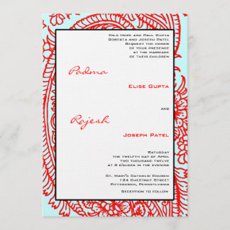 Turquoise en Red Paisley Indian Wedding Kaart