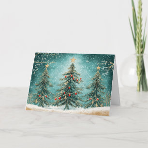 Turquoise en rode kerstboom Folie Art Kaart