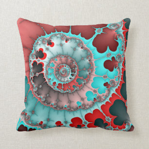 Turquoise en rode spiraal Abstract Kussen