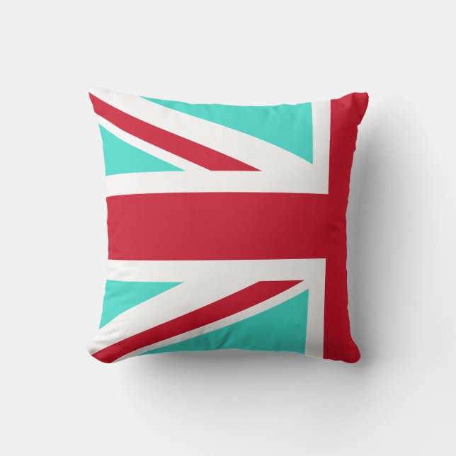 Turquoise en Rode Union Jack Half Kussen (Voorkant)