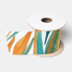 Turquoise en Roest Kleurval Waterverf Handgeschild Lint
