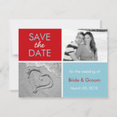 Turquoise en Rood Bewaar de datumfotokaarten Save The Date (Voorkant)