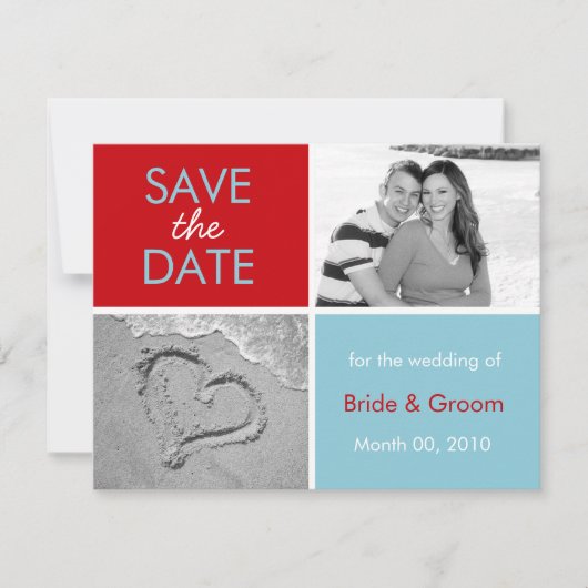 Turquoise en Rood Bewaar de datumfotokaarten Save The Date (Voorkant)