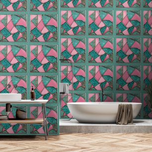 Turquoise en roze Abstracte Rhapsody Behang