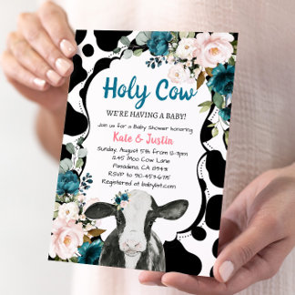 Turquoise en Roze Bloemen Heilige Koe Baby shower Kaart
