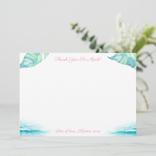 Turquoise en roze bruiloft bedankkaart (Staand voorkant)