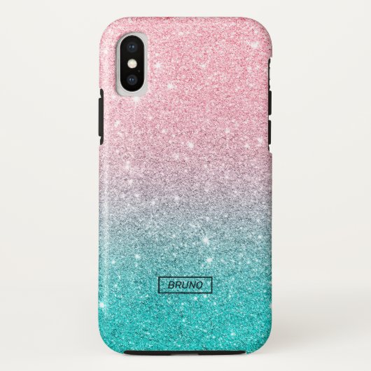 Turquoise en roze glitter ombre Case-Mate iPhone case (Achterkant)