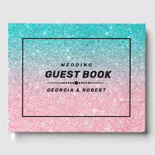 Turquoise en roze glitter ombre gastenboek