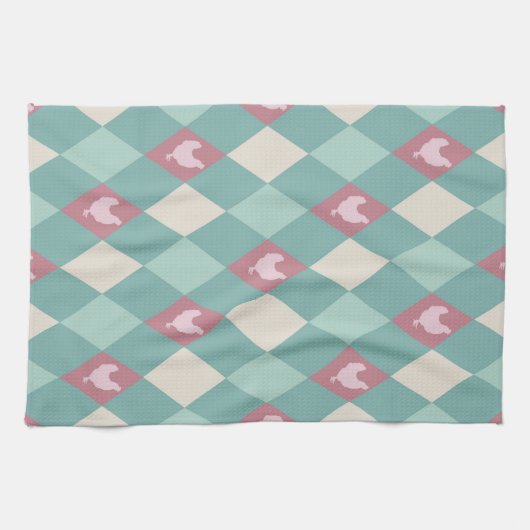 Turquoise en roze Harlequin Chicken Theedoek (Horizontaal)