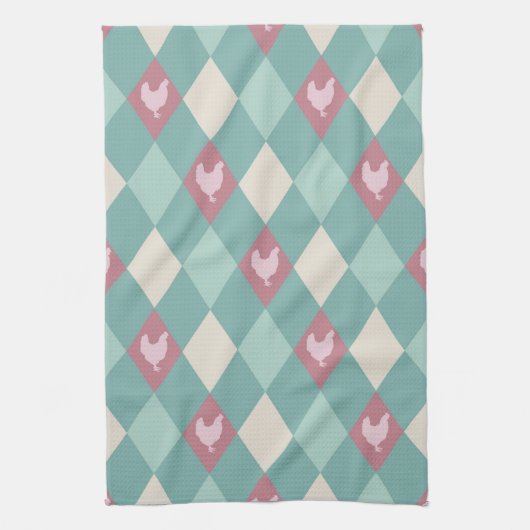 Turquoise en roze Harlequin Chicken Theedoek (Verticaal)