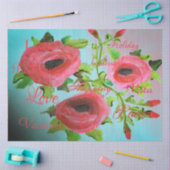 Turquoise en roze koraal bloemig weefsel papier (Craft)