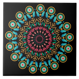 Turquoise en roze Mandala keramische Tegel Tegeltje