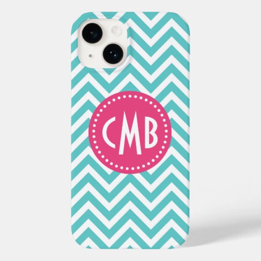 Turquoise en Roze Modern Chevron Monogram Case-Mate iPhone Case (Achterkant)