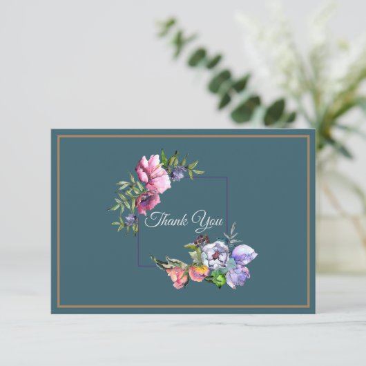 Turquoise en Roze Waterverf Bloemen Kaart (Staand voorkant)