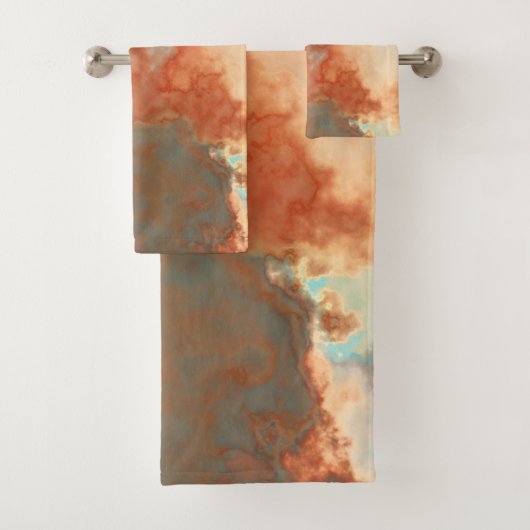 Turquoise en Rust Marmer Abstract Badhanddoek Set Bad Handdoek (Insitu)